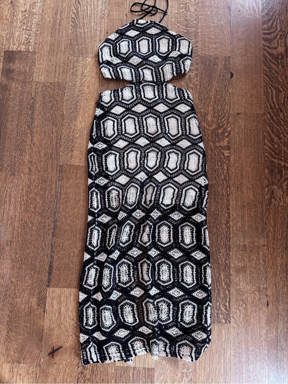 Express Black and White Crochet Halter Maxi Dress, size XS